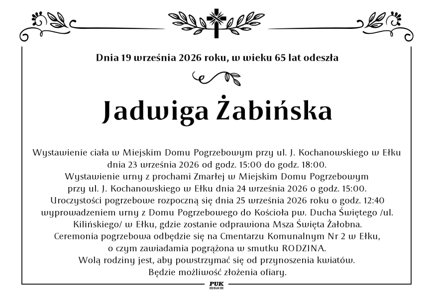 Jadwiga Żabińska - nekrolog